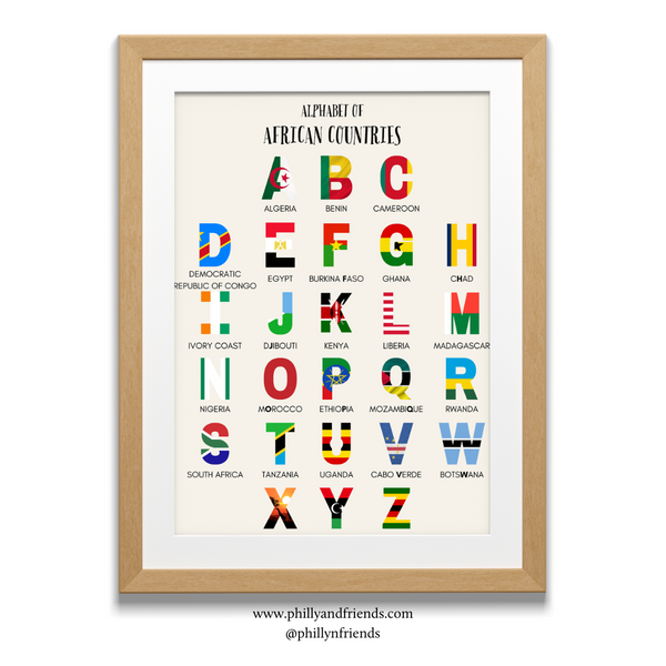 African Countries Alphabet Poster for Kids with Flag Snippets