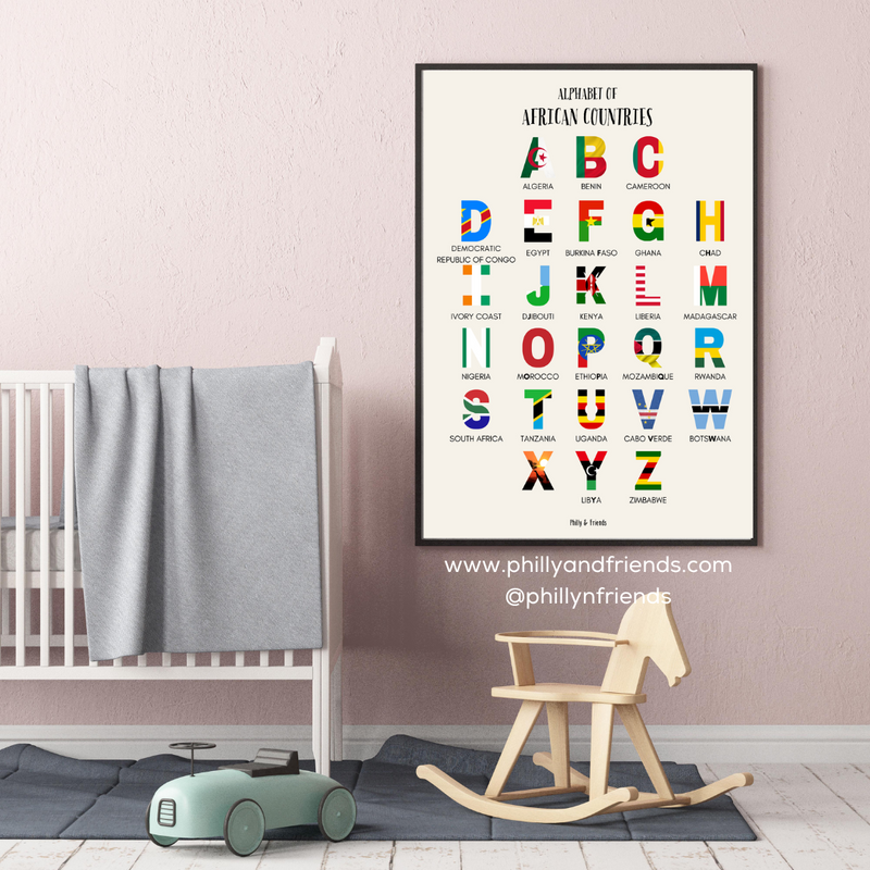 African Countries Alphabet Poster for Kids with Flag Snippets