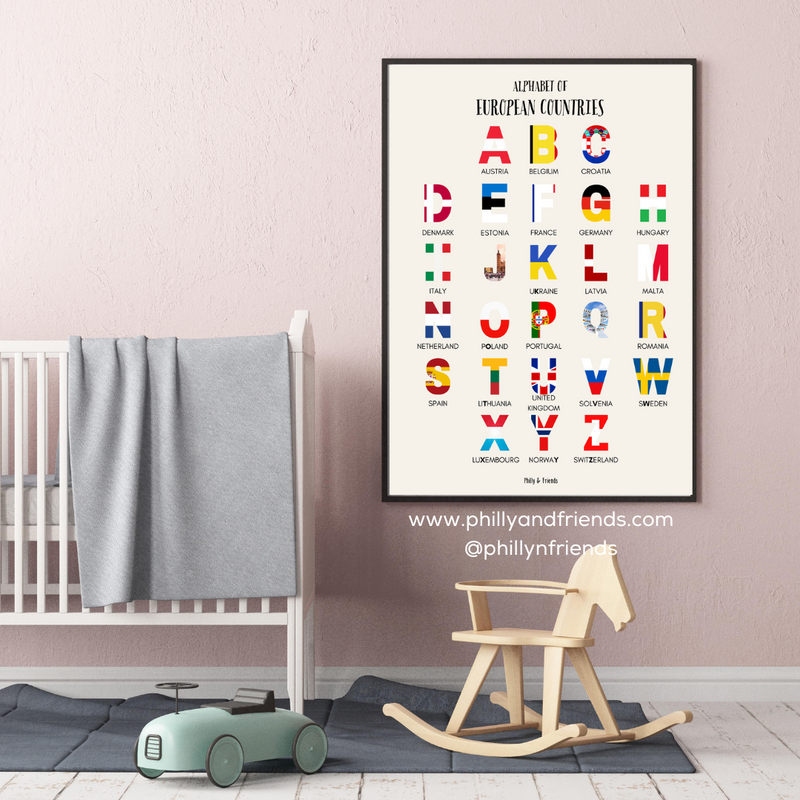 Alphabet-Poster afrikanischer Länder für Kinder mit Flaggenausschnitten | Lehrreiches und abwechslungsreiches Kinderzimmerdekor