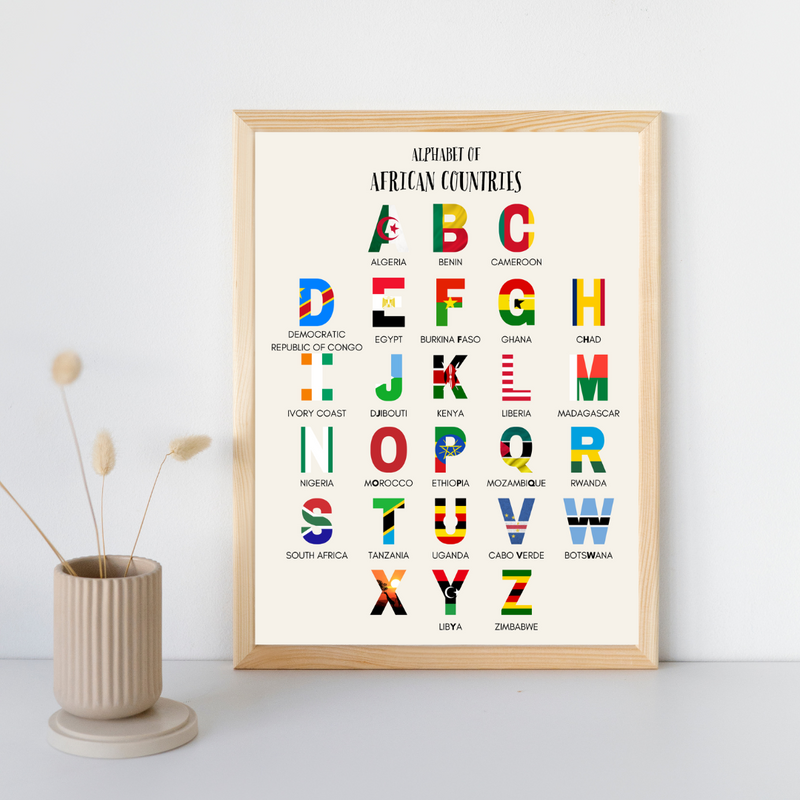 African Countries Alphabet Poster for Kids with Flag Snippets