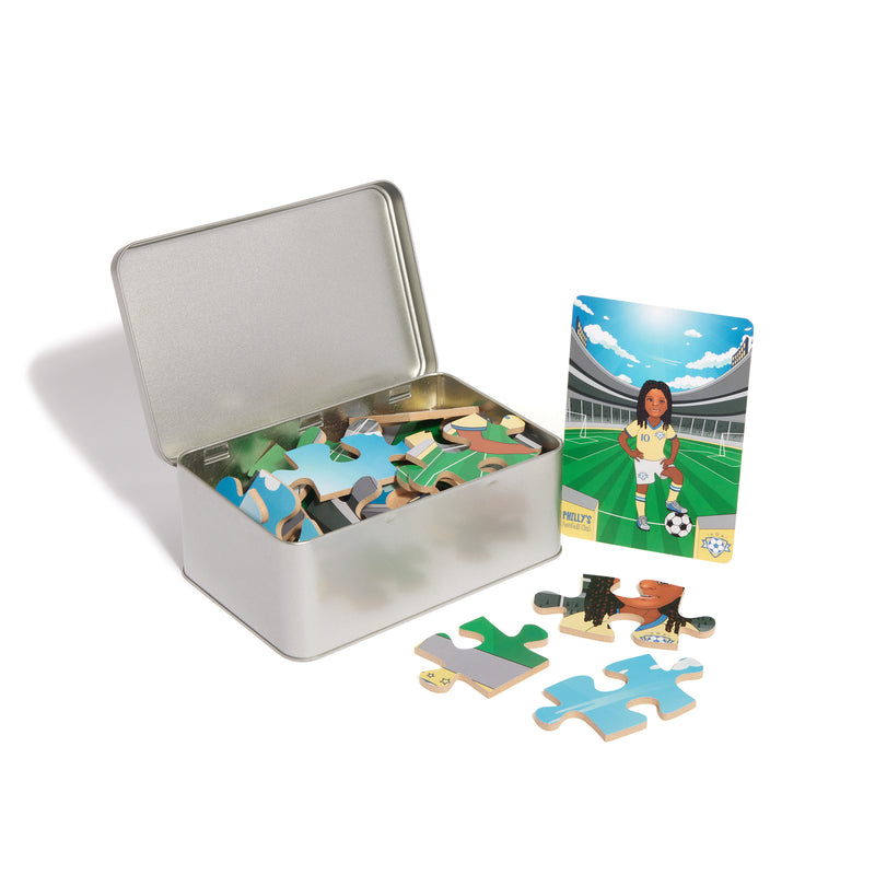 Philly Girl's Football Wooden Jigsaw Puzzle in a Tin Box (Hand-Cut)