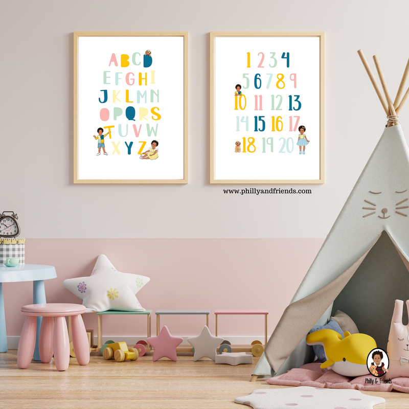 Alphabet & Numbers Poster with Philly & Arie | Educational Prints EYFS